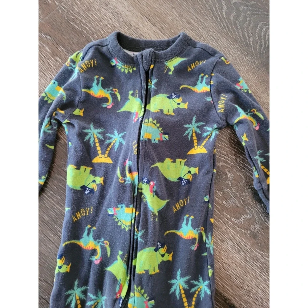 Old Navy Baby Boy Dinosaur Pirate 2-Way Zipper Pajamas 6-12M Gray Ahoy #9.